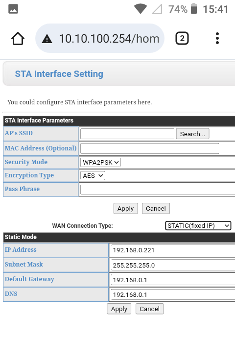 Configuration screen