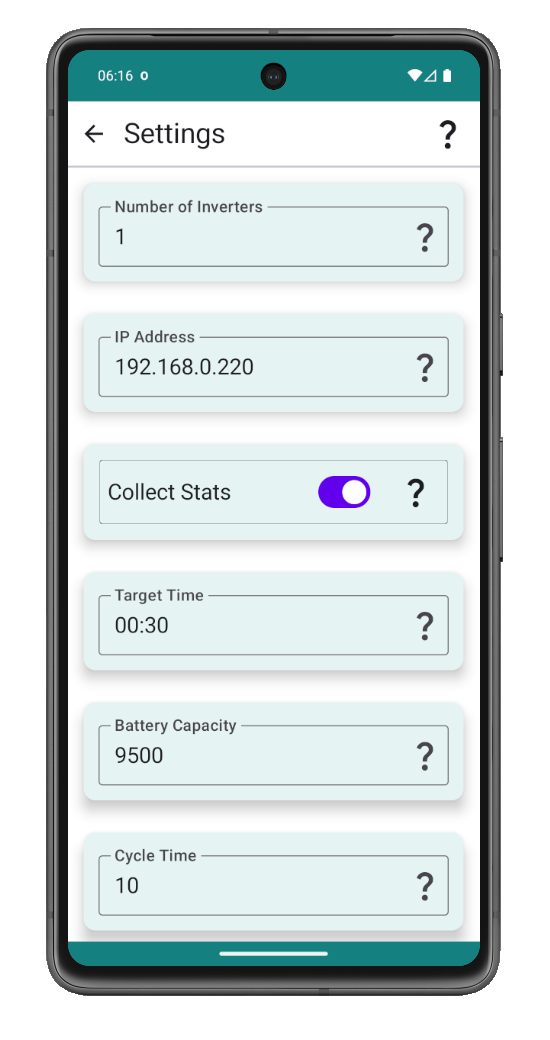 Settings screen