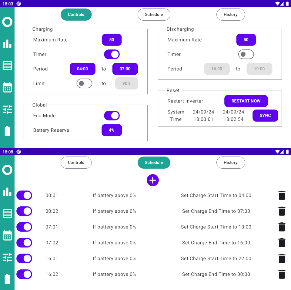 Cosy tariff settings